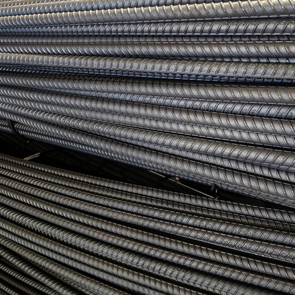 Steel rebar used for concrete reinforcement in commercial and residential construction